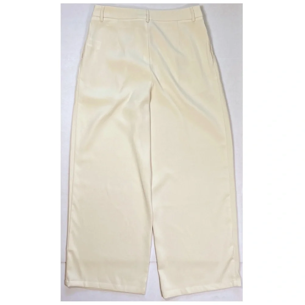 CIDER Women’s Size L Beige High Waist Pleated Wide Leg Pants Trousers Career